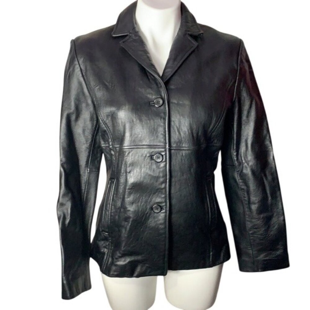 Fourteen Zero Womens Genuine Leather Black Fitted Jacket M Button Front